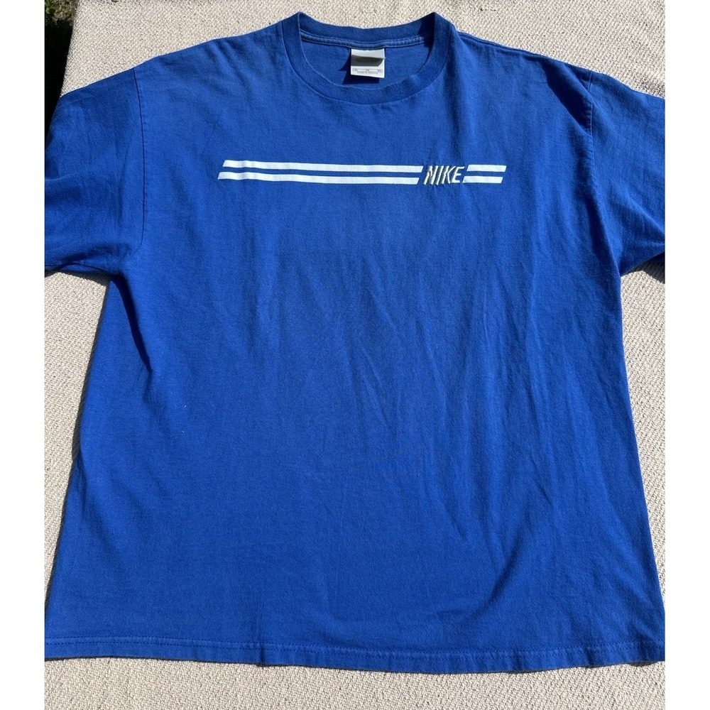 Nike Men's XL Blue Crew Neck Cotton Knit Short Sleeve Logo T-Shirt Y2K Skater